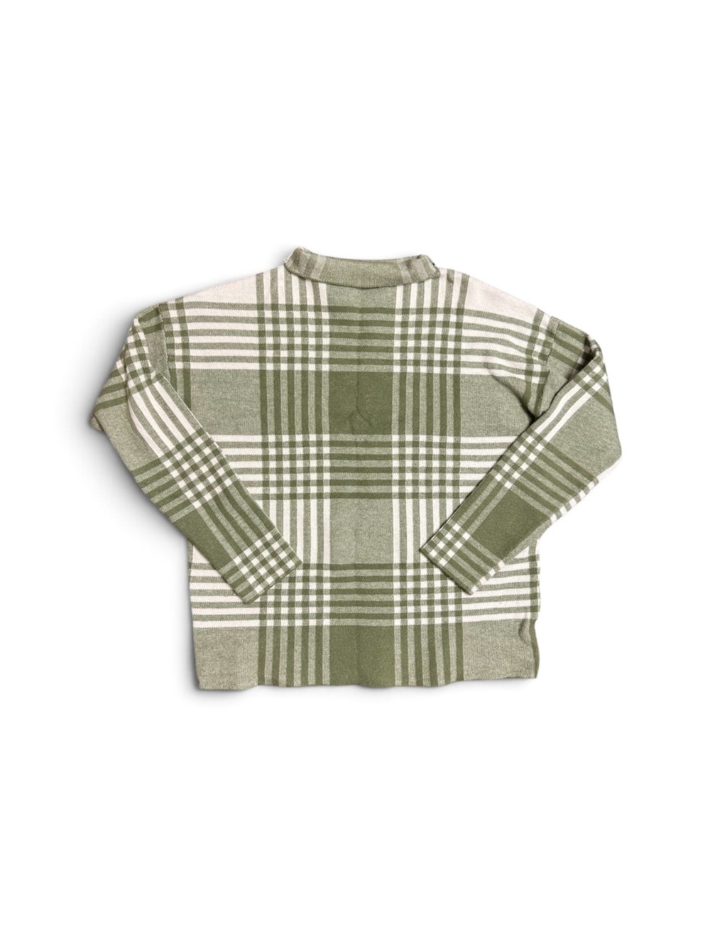 Max Studio Olive & Cream Plaid Crewneck Sweater